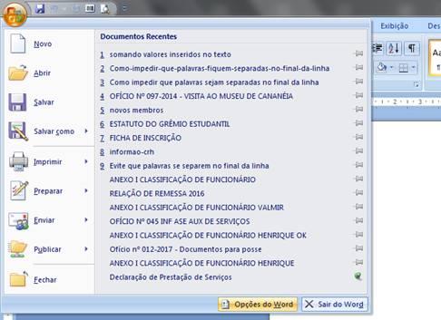 Opções do Word Opções do Word