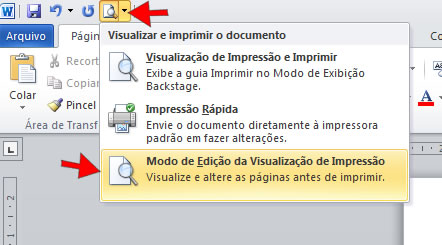 Modo de Edição e Visualização de Impressão Modo de edição e visualização de impressão