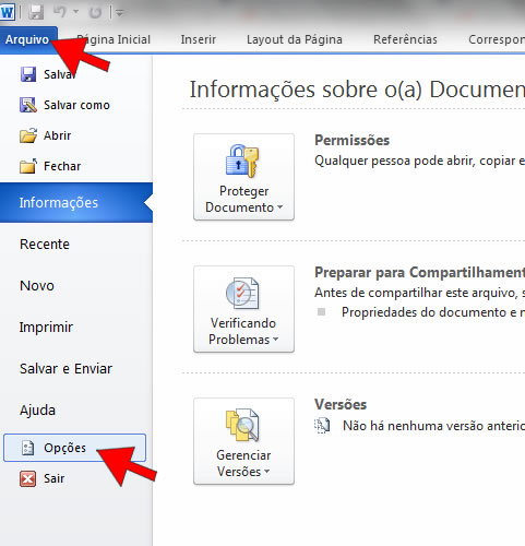 Opções do Word Opções do Word