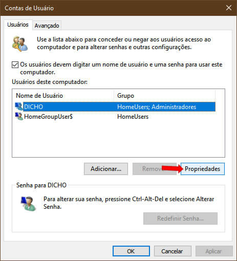 Usuário Propriedades Usuário Propriedades