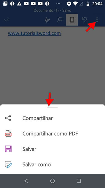 Compartilhar arquivos no Word para celular Compartilhar arquivo no Word para celular